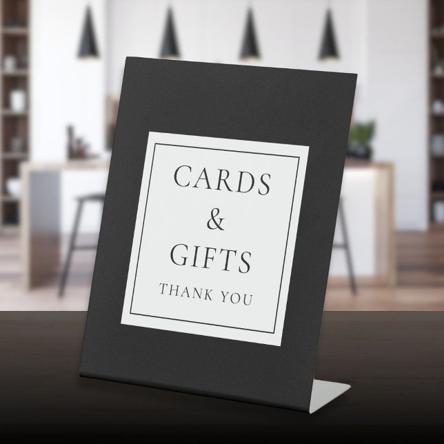 Signe De Table Cartes Et Cadeaux Modernes Noirs Et Blancs (Black And White Classic Modern Cards And Gifts Pedestal Sign)