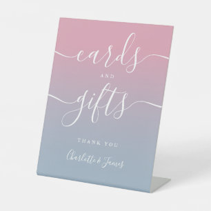 Signe De Table Cartes et cadeaux ombrés en rose et bleu poussiére