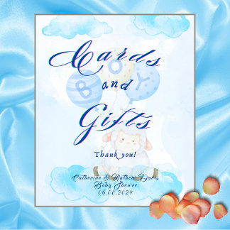 Signe De Table Cartes et cadeaux Petit Baby shower d'agneau bleu