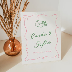 Signe De Table Cartes et Cadeaux Rose et Vert Dessinés à la Main