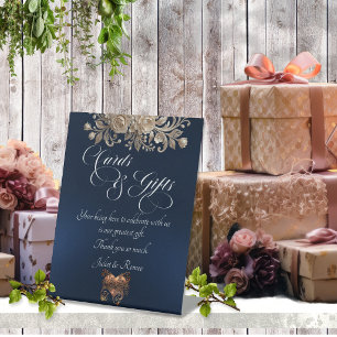 Signe De Table Cartes et cadeaux Roses & Cœur - Bleu foncé