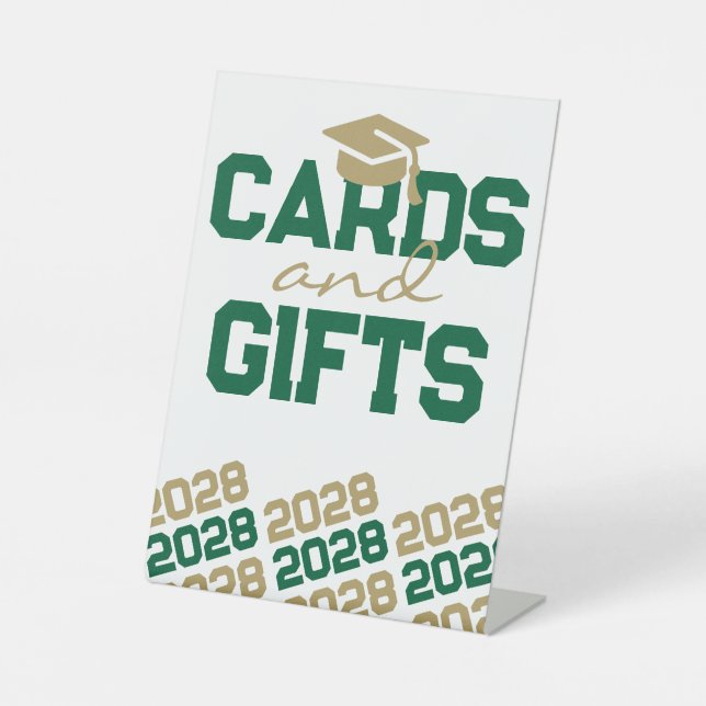 Signe De Table Cartes et cadeaux Vert & Or Tableau de Graduation (Recto)