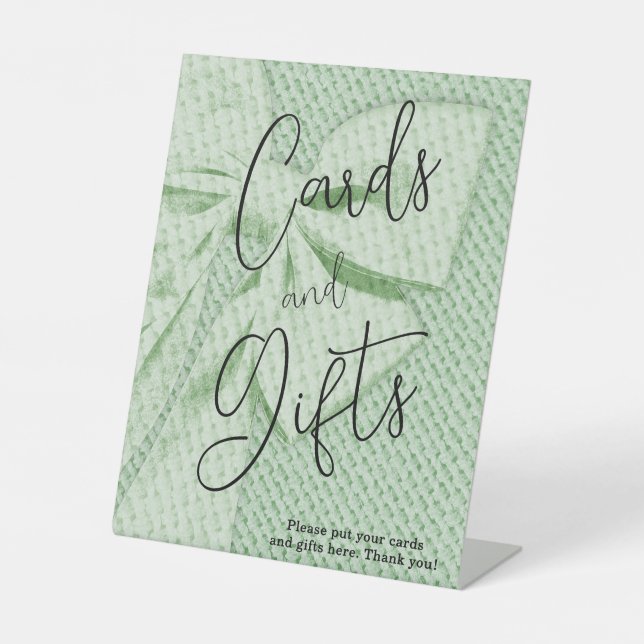 Signe De Table Cartes et Cadeaux Vert Sauge Élégant Script  (Recto)