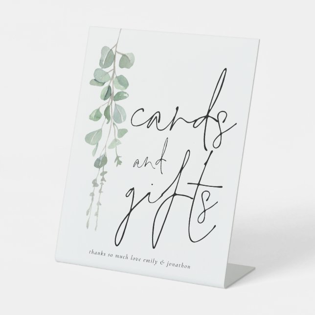 Signe De Table Cartes Eucalyptus modernes Cadeaux Mariage de scri (Recto)