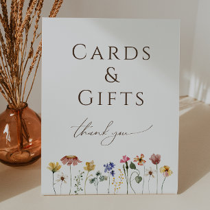 Signe De Table Cartes Fleurs sauvages colorées et cadeaux fête d'