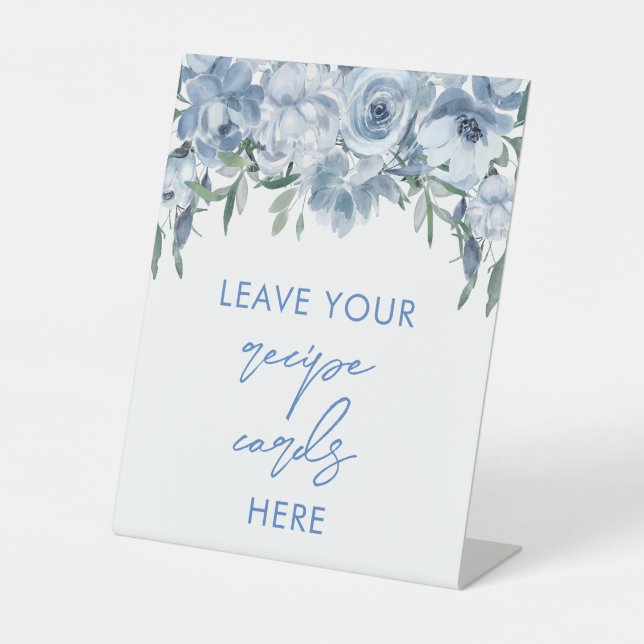 Signe De Table Cartes Floral Dusty Blue Recette ici (Recto)