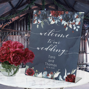 Signe De Table Cascading Peony Bourgogne Marine Bienvenue Au Mari