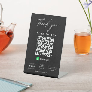 Signe De Table Cash App QR Code Logo Scan to Pay Merci Black