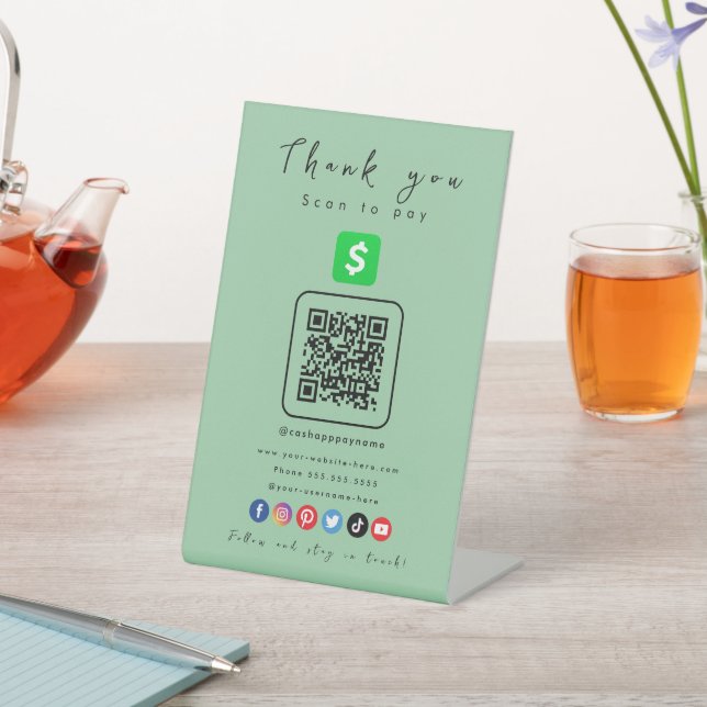 Signe De Table Cash App QR Code Merci Analyser Pour Payer Mint Ve (In SItu)