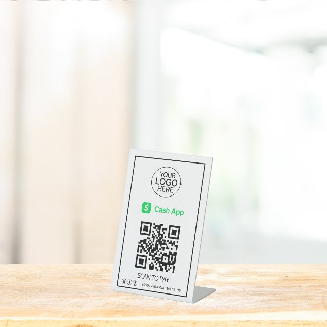 Signe De Table Cash App QR Code Paiement Ajouter Logo Médias soci (Cash App QR Code Payment Add Logo Social Media Pedestal Sign)