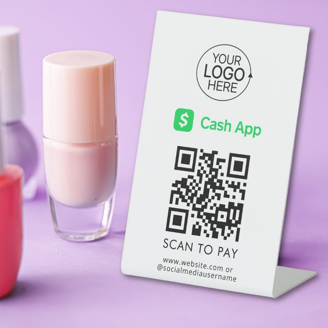 Signe De Table Cash App QR Code Paiement sans contact Ajouter un  (Cash App QR Code Contactless Payment Add Logo Pedestal Sign)