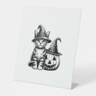 Signe De Table Casquette de sorcière chat mignonne Citrouille Amo