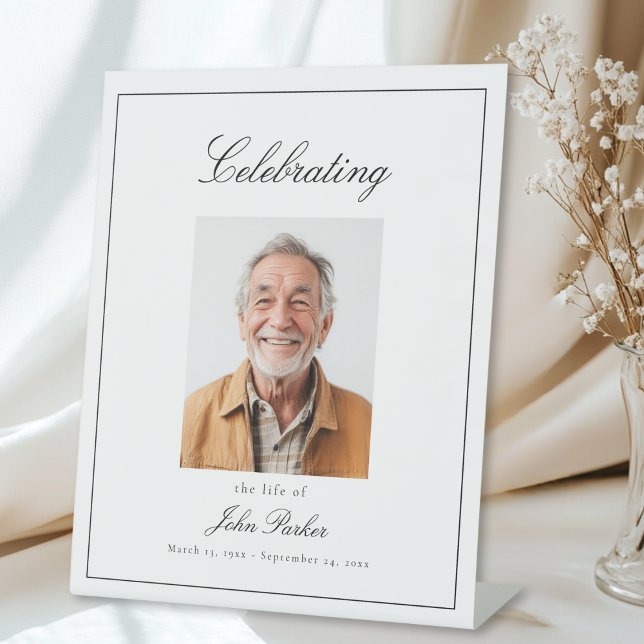 Signe De Table "Celebrating Life of" Photo Funeral Memorial  ("Celebrating Life of" Photo Funeral Memorial Pedestal Sign)