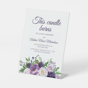 Signe De Table Cette bougie brûle Fleur Mariage Violet prune