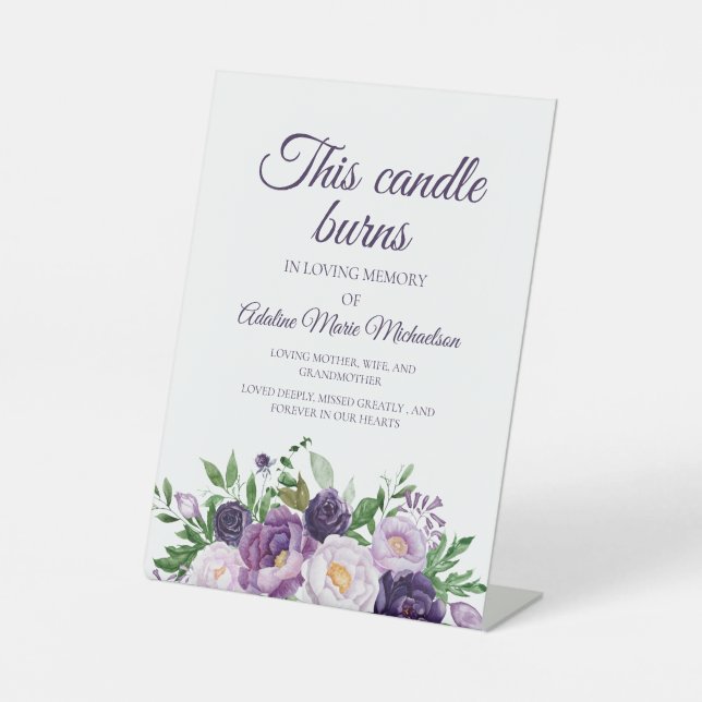Signe De Table Cette bougie brûle Fleur Mariage Violet prune (Recto)
