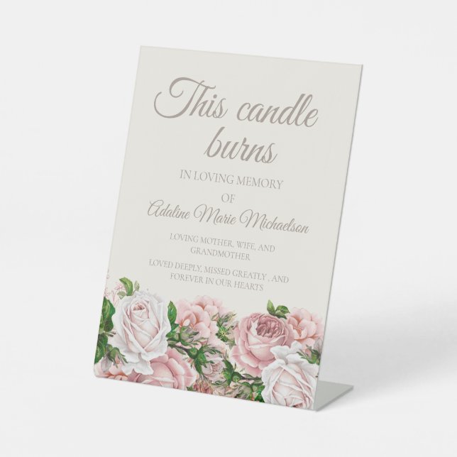 Signe De Table Cette bougie brûle Fleurs Rose Fard Mariage (Recto)