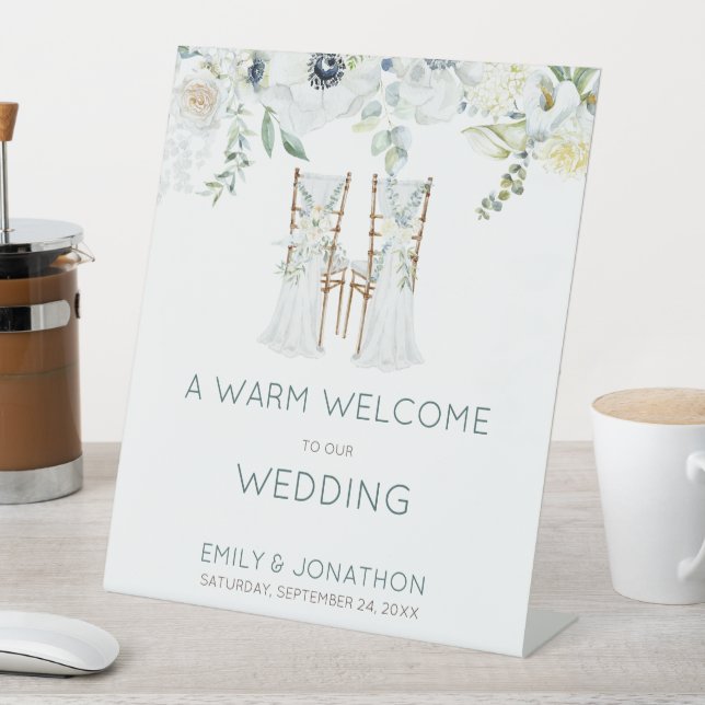 Signe De Table Chaises Feuilles Boho Florals Bienvenue au Mariage (In SItu)