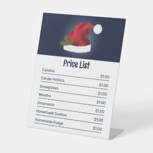 Signe De Table Chapeau de Père Noël rouge sur fond bleu - Liste d