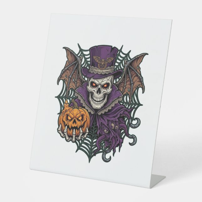 Signe De Table Chapeau Haut de Forme de Crâne de Halloween Ailes  (Recto)