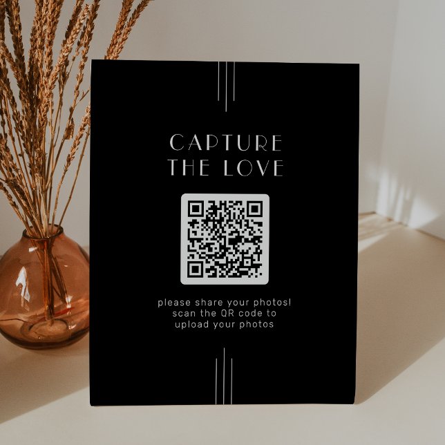 Signe De Table CHAQUE Art Déco Black Capture le Mariage d'amour (EVERLY Art Deco Black Capture the Love Wedding Pedestal Sign)