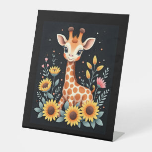 Signe De Table Charmante Giraffe Entourée De Fleurs Longues Manch