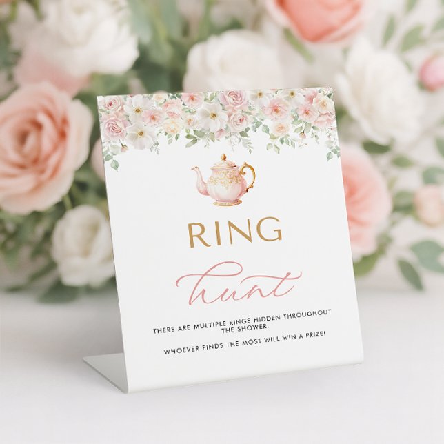 Signe De Table Chasse à l'anneau de la Baby Shower Tea Party (Tea Party Bridal Shower Ring Hunt Pedestal Sign)