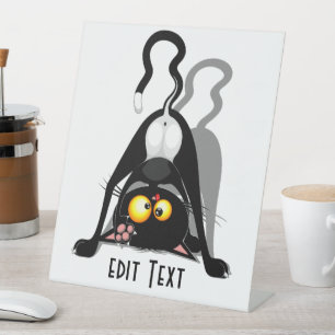 Signe De Table Chat à l'envers Personnage de dessin animé drôle