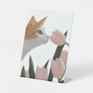 Signe De Table Chat Curieux Floral de Printemps