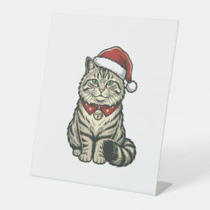 Signe De Table Chat de Noël Chapeau de Père Noël Dessin de Gravur