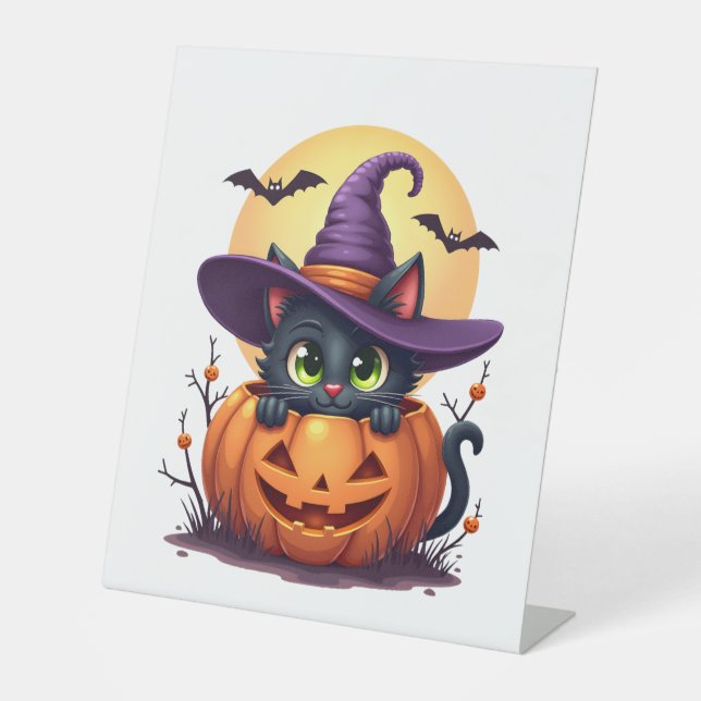 Signe De Table Chat Halloween Citrouille Chat noir (Recto)