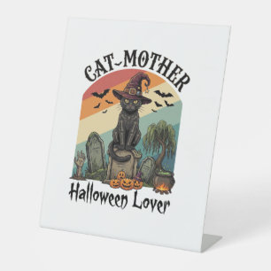 Signe De Table Chat Mère Halloween Amant Chapeau de Sorcière Noir