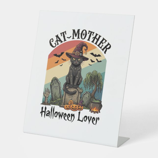 Signe De Table Chat Mère Halloween Amant Chapeau de Sorcière Noir (Recto)