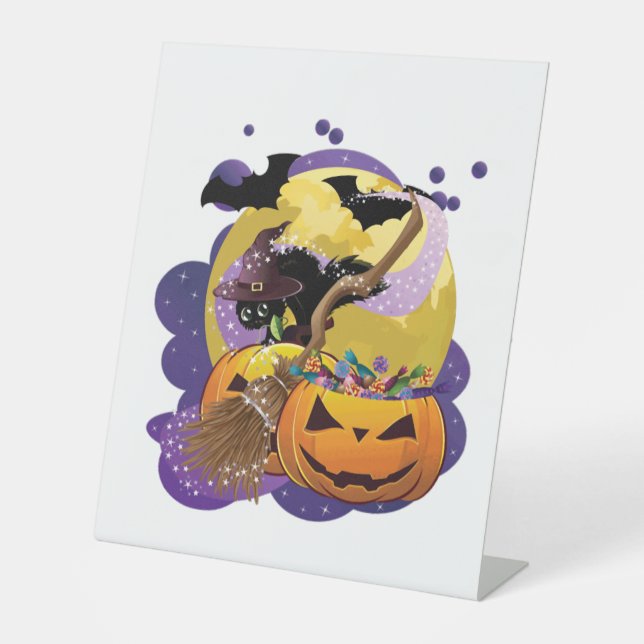 Signe De Table chat noir d'Halloween (Recto)