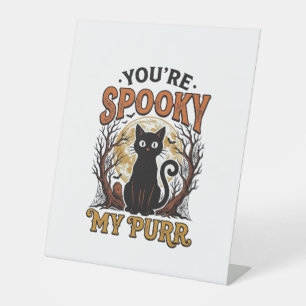 Signe De Table Chat Noir Effrayant Pun Halloween Gravure Vintage