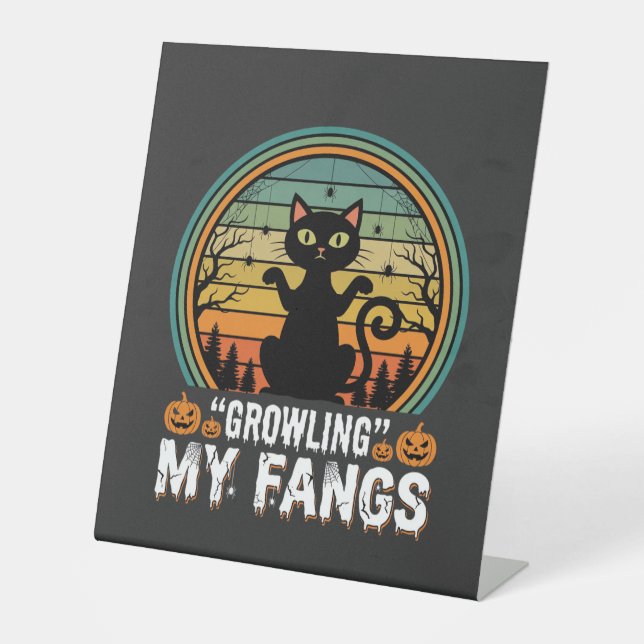 Signe De Table Chat noir Halloween grognant mes crocs design rétr (Recto)
