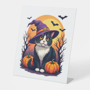 Signe De Table Chat Noir Rétro Halloween Costume Citrouille Pour 