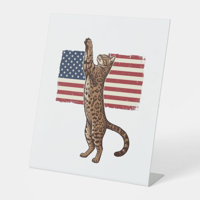 Signe De Table Chat patriotique Drapeau américain Design vectorie (Recto)