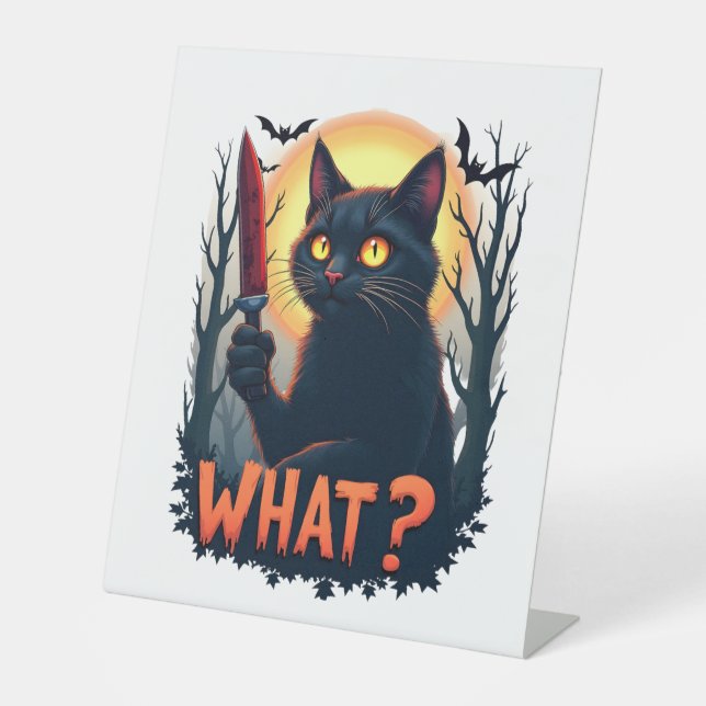 Signe De Table Chat Quel Chat Noir Meurtrier Avec Costume Couteau (Recto)