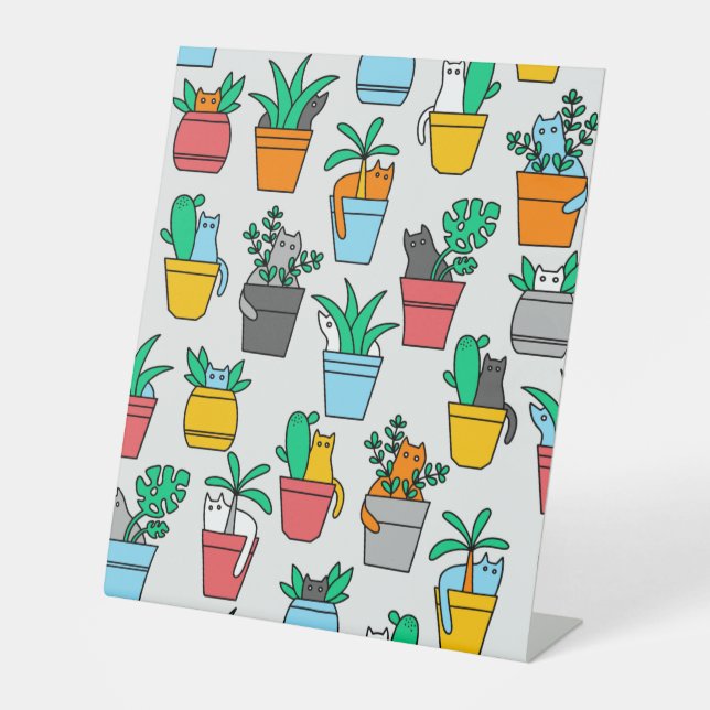 Signe De Table Chats dans les pots à fleurs (Recto)