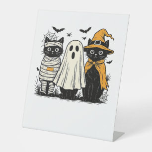 Signe De Table Chats noirs en costumes d'Halloween - Ghost, Witch
