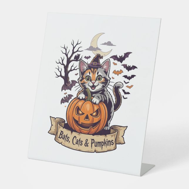 Signe De Table Chauves-souris Chats Citrouilles Halloween Sorcièr (Recto)