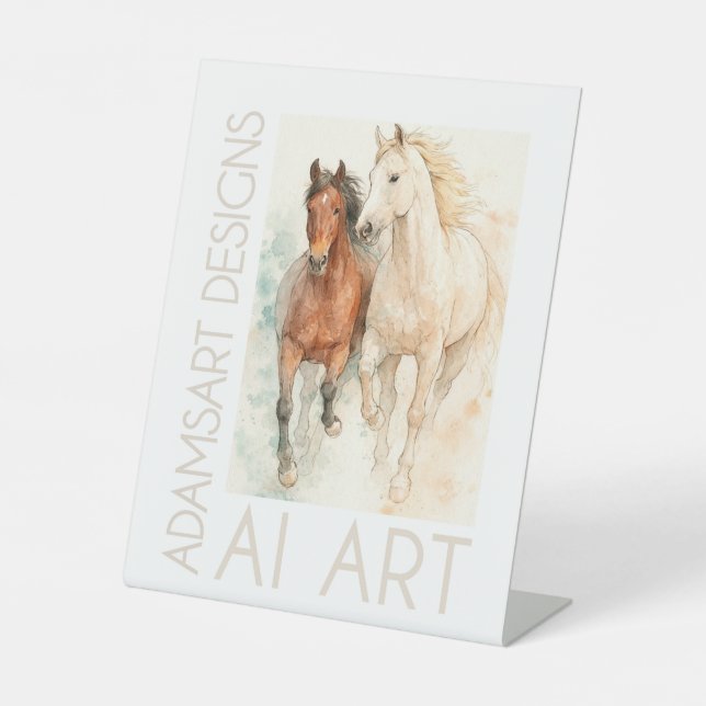 Signe De Table Chevaux élégants à l'aquarelle Duo – Équins gracie (Recto)