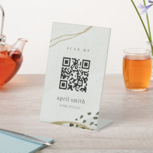 Signe De Table Chic Abstrait ivoire or noir pierre gris QR Code