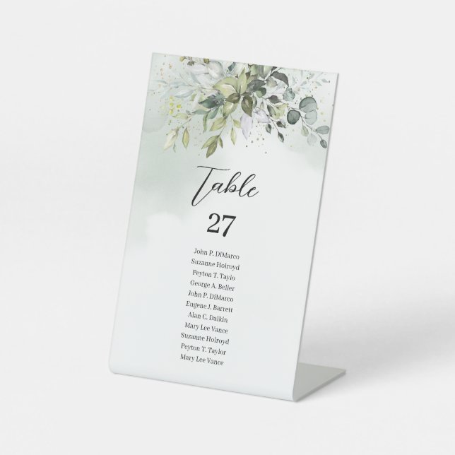 Signe De Table Chic aquarelle vert mariage or eucalyptus (Recto)