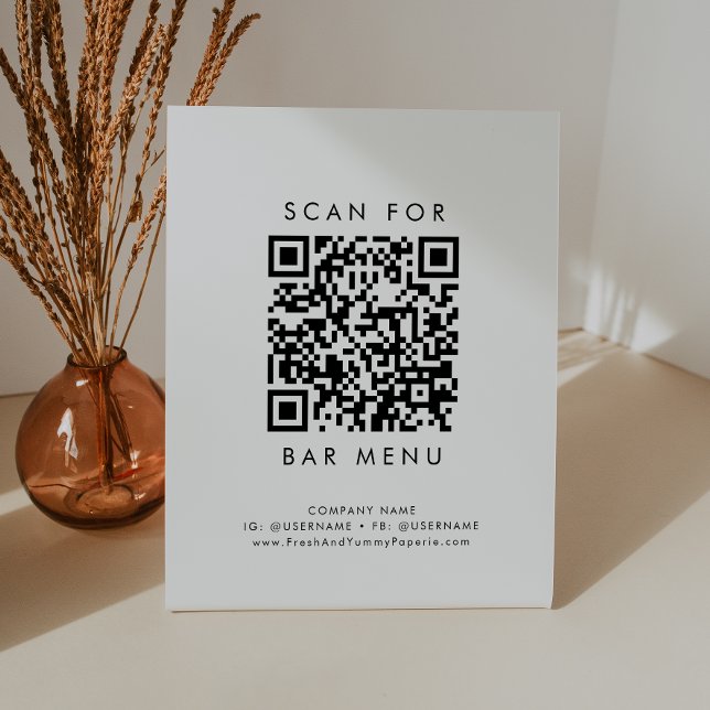 Signe De Table Chic Barre de typographie Menu QR Code (Créateur téléchargé)