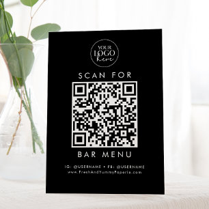 Signe De Table Chic Black Business Logo Bar Menu QR Code
