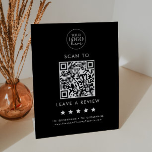 Signe De Table Chic Black Typographie Logo QR Code Laisser Un Avi
