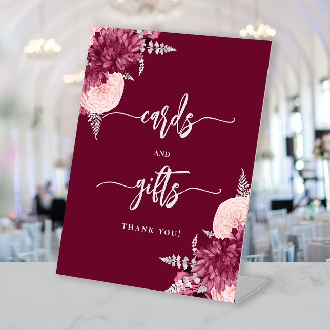 Signe De Table Chic Burgundy Silver Floral Wedding Cards Gifts (Créateur téléchargé)