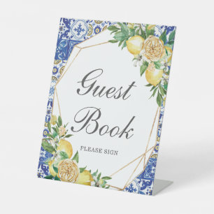 Signe De Table Chic citron jaune Floral Livre d'invité Tabletop