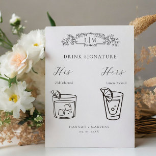 Signe De Table Chic crête botanique Signature Boisson mariage Sig